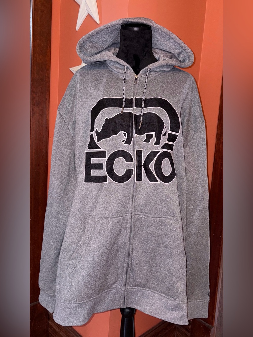 Ecko Unlimited Y2K 2000’s Gray Full-Zip Hoodie with Black Logo